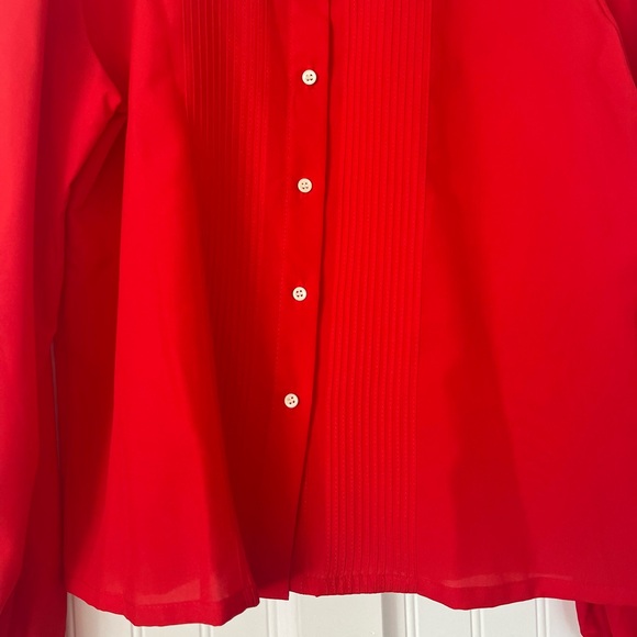 Vintage Red Blouse Bow Tie Neck White Collar Lace Pleated Front Alice Stuart - Picture 6 of 15